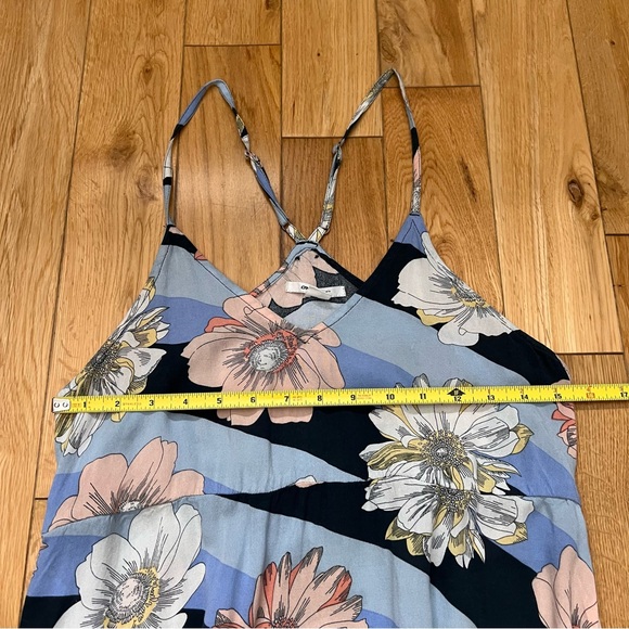 O’Neill Handkerchief Hem Blue Striped Floral Racerback Midi Dress Size Medium - Picture 2 of 6
